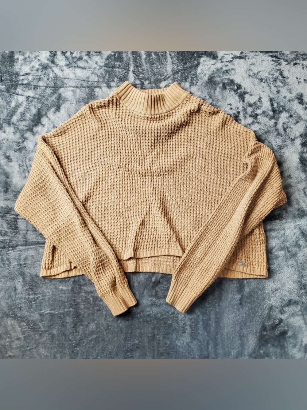 Hollister Camel Cropped Waffle-Knit Turtleneck Sweater